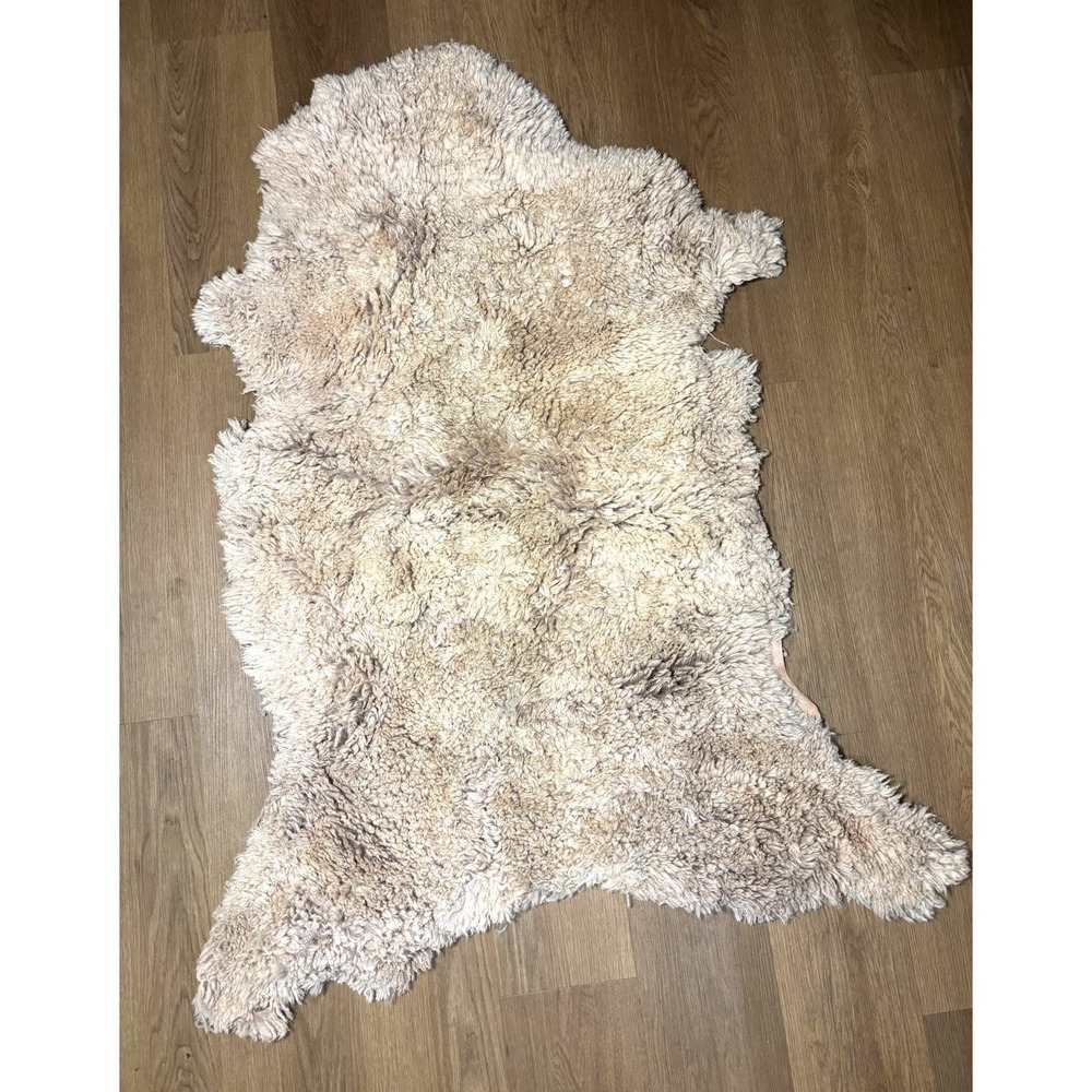 Genuine Sheepskin Rug Real Wool Hide Cream Beige 50x41 Soft Natural Pelt